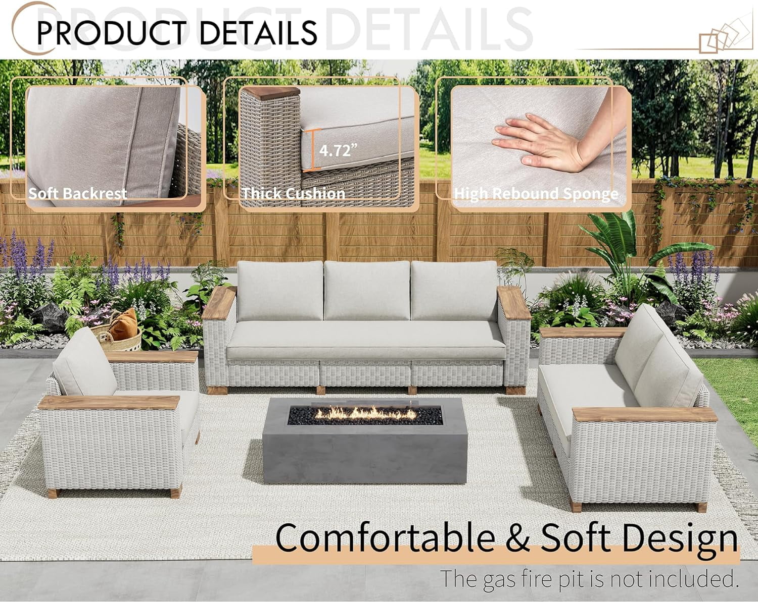 Jocisland Patio Furniture Set, 6 Piece Modular Rattan Outdoor Sectional Set with Washable Cushions, 3-Seat Outdoor Couch, 1 Loveseat, 1 Single Chair for Lawn Deck Backyard Garden, Beige