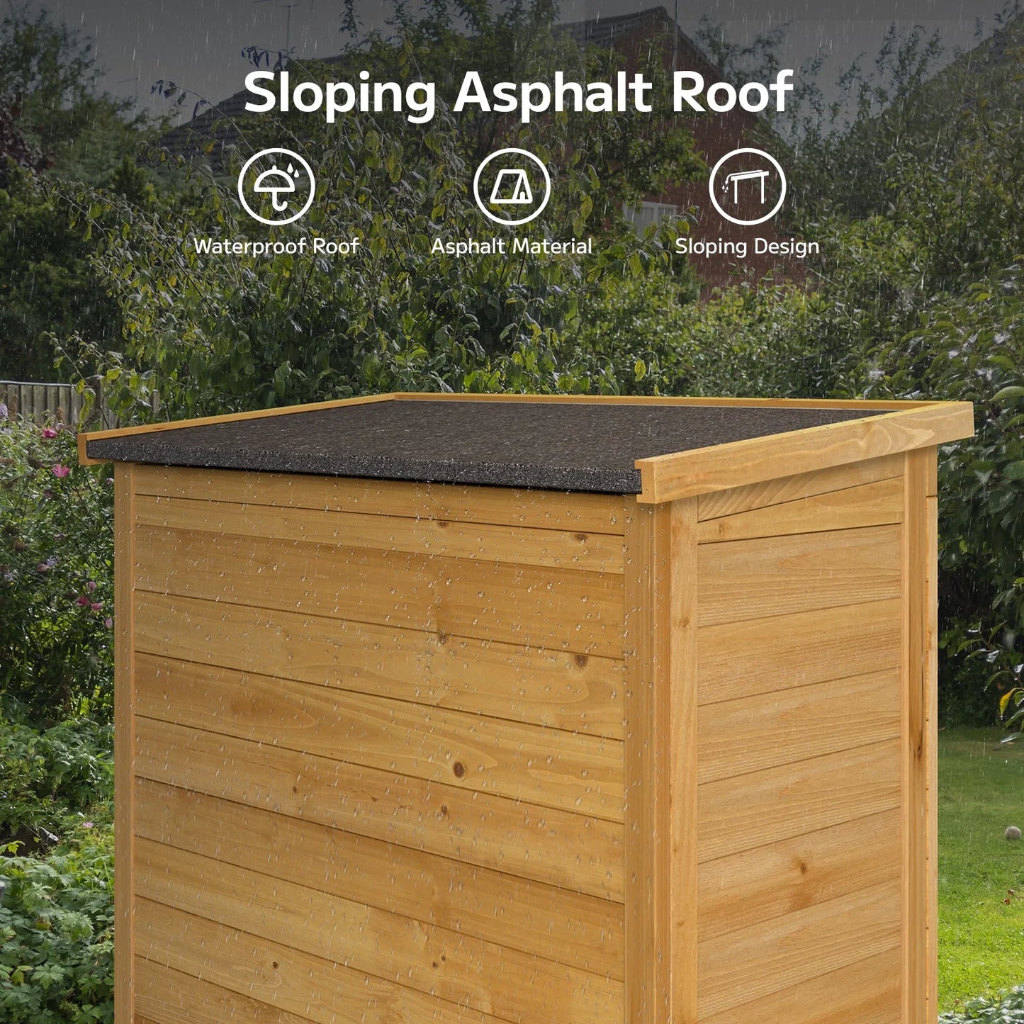 Asofer Outdoor Storage Cabinet, Garden Tool Shed with Removable Shelves & Asphalt Roof for Lawn, Patio, Natural