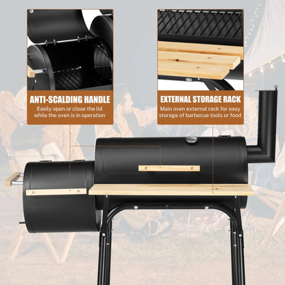 Sesslife 44" Portable Charcoal Grill, with Offset Smoker, Wood Shelf, Thermometer, Wheels, Charcoal BBQ Grill for Outdoor Picnic, Patio, Backyard, Camping, JA1170
