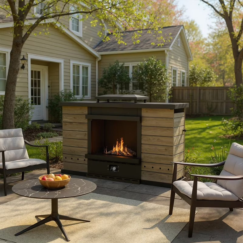 GAZEBETER Outdoor Gas Fireplace, 35" 50000 BTU Patio Gas Fire Pit Propane with Rain Cover, CSA Certified, Adjustable Flame for Deck, Backyard, Balcony