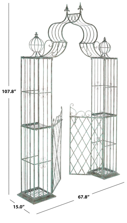 SAFAVIEH Beatrix Outdoor Patio Arbor with Door, Antique Green