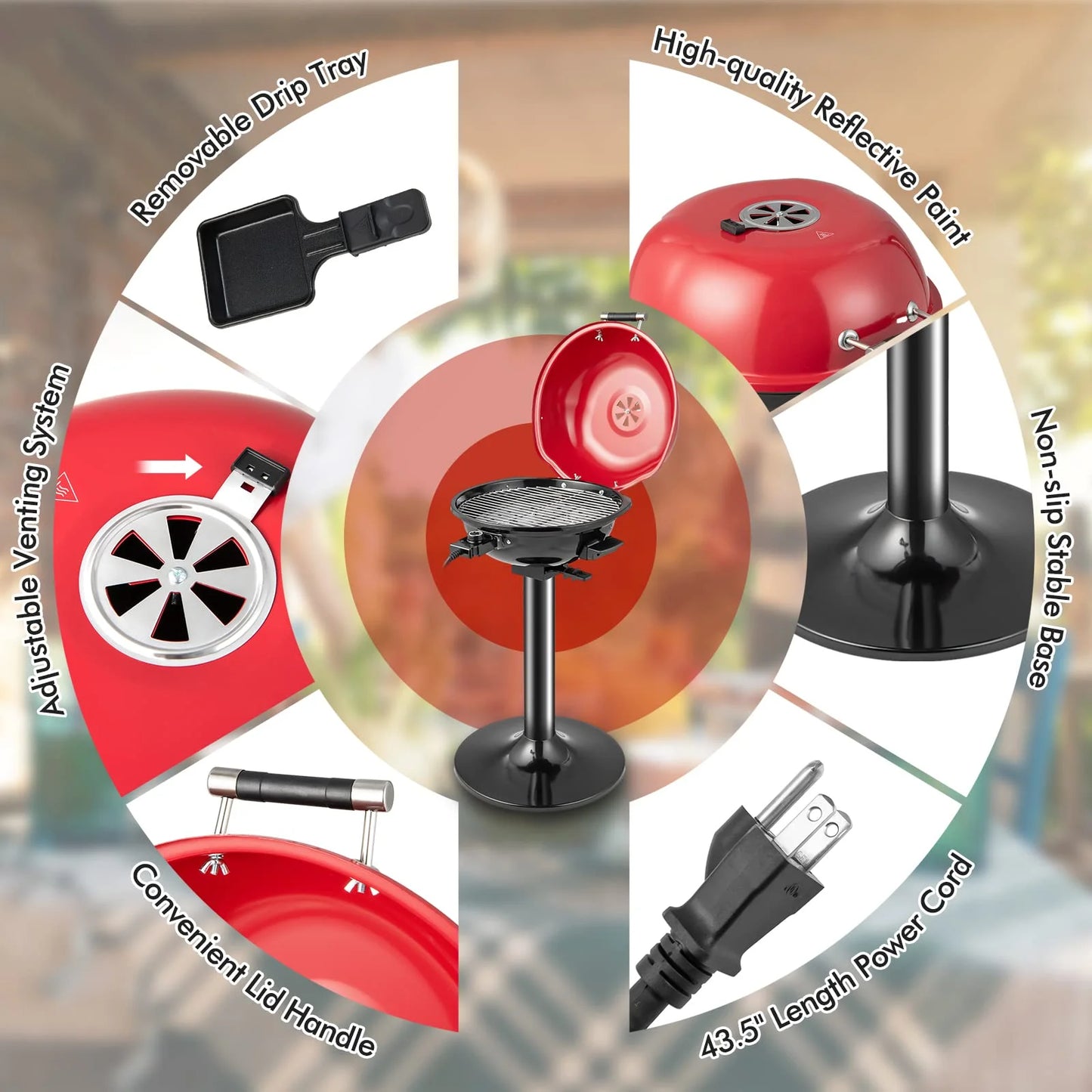 1600W Portable Electric Grill Outdoor BBQ Grill for 15-Serving, Electric Barbecue Grill for Indoor & Outdoor Use, Portable Stand BBQ Grill for Patio Balcony Kitchen Garden