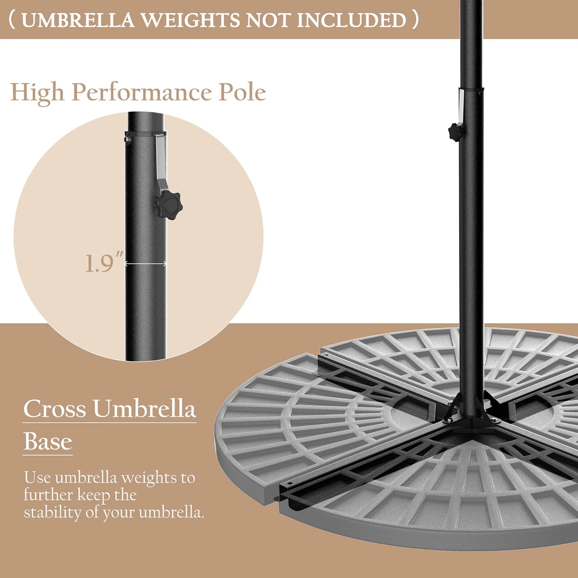 Costway 10' Hanging Solar LED Umbrella Patio Sun Shade Offset Market W/Base Tan