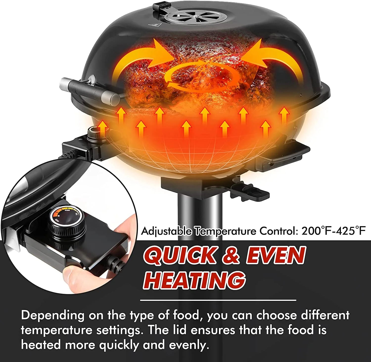 ORALNER Electric BBQ Grill with Stand, Warming Rack & Drip Tray, 15-Serving Electric Griddle Indoor & Outdoor Cooking Grilling Portable Patio Grill, for Balcony, Garden, Apartment, 1600W (Black)
