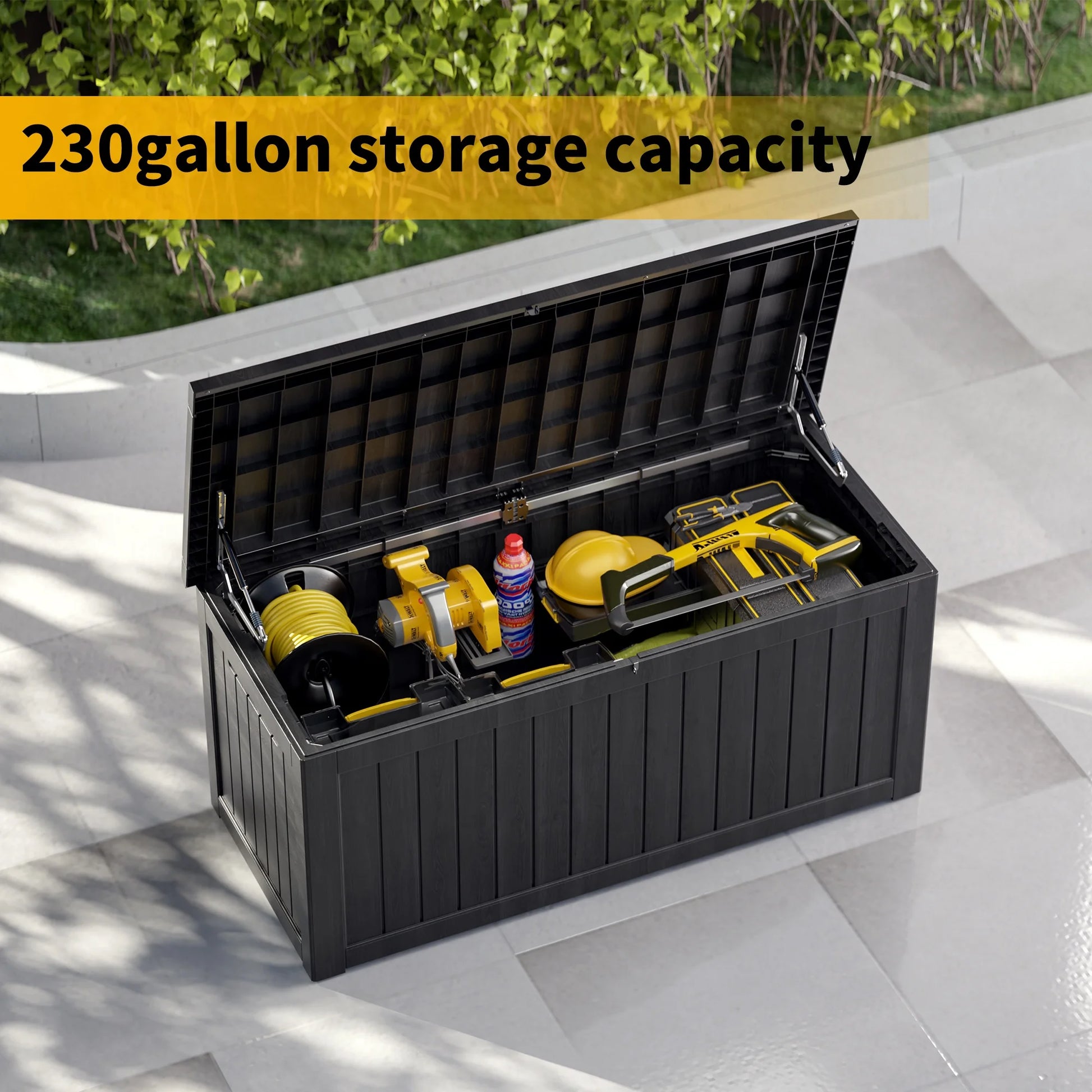 CIRUI 230 Gallon Double-Wall Resin Deck Box - Lockable Waterproof Outdoor Storage Box, 1000lbs Capacity & Doubles as Seating for Patio Furniture - Garden Tools, Pool Accessories (Black)