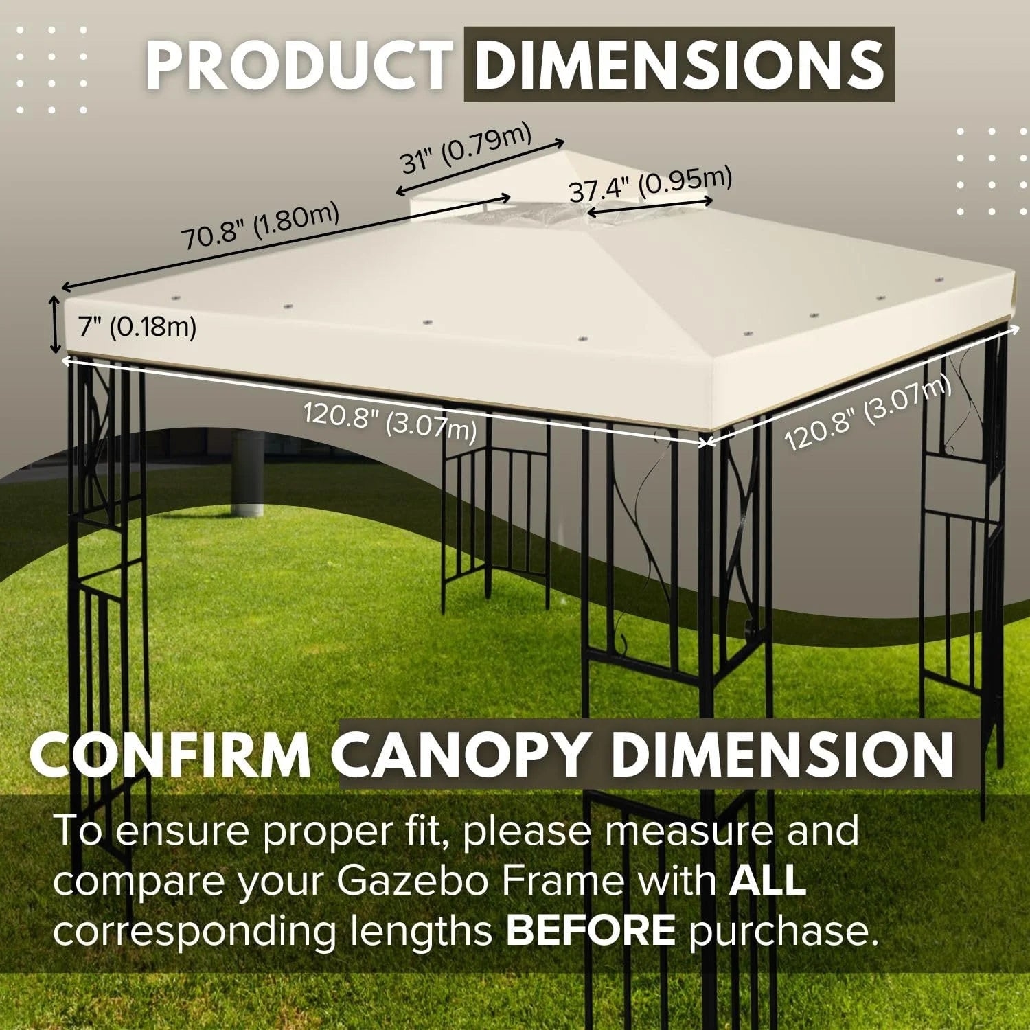 Flexzion Gazebo Cover Replacement Canopy Top 10x10 Ft (3m x 3m) - Double Tier Top Canopy Cover Replacement with UV30+, Dirt, Water Resistant for Outdoor, Sunshade, Garden, Patio, Pavilion (Ivory)