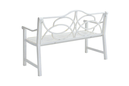 Royard Oaktree Outdoor Patio Bench, Garden Bench with Iron Metal Steel Frame, Backrest, and Armrests, Park Bench with Slatted Seat for 2-3 People for Lawn, Yard, Balcony, Porch, White