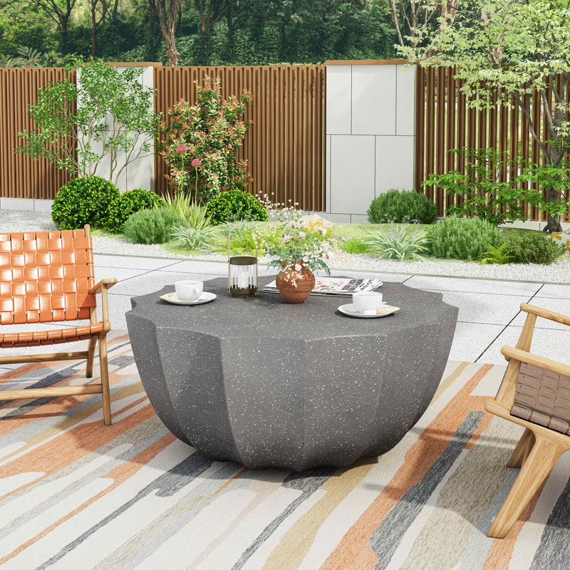 FFH 35.43" Coffee Table for Indoor & Outdoor, Modern Cement Table for Living Room, Patio, Backyards, White