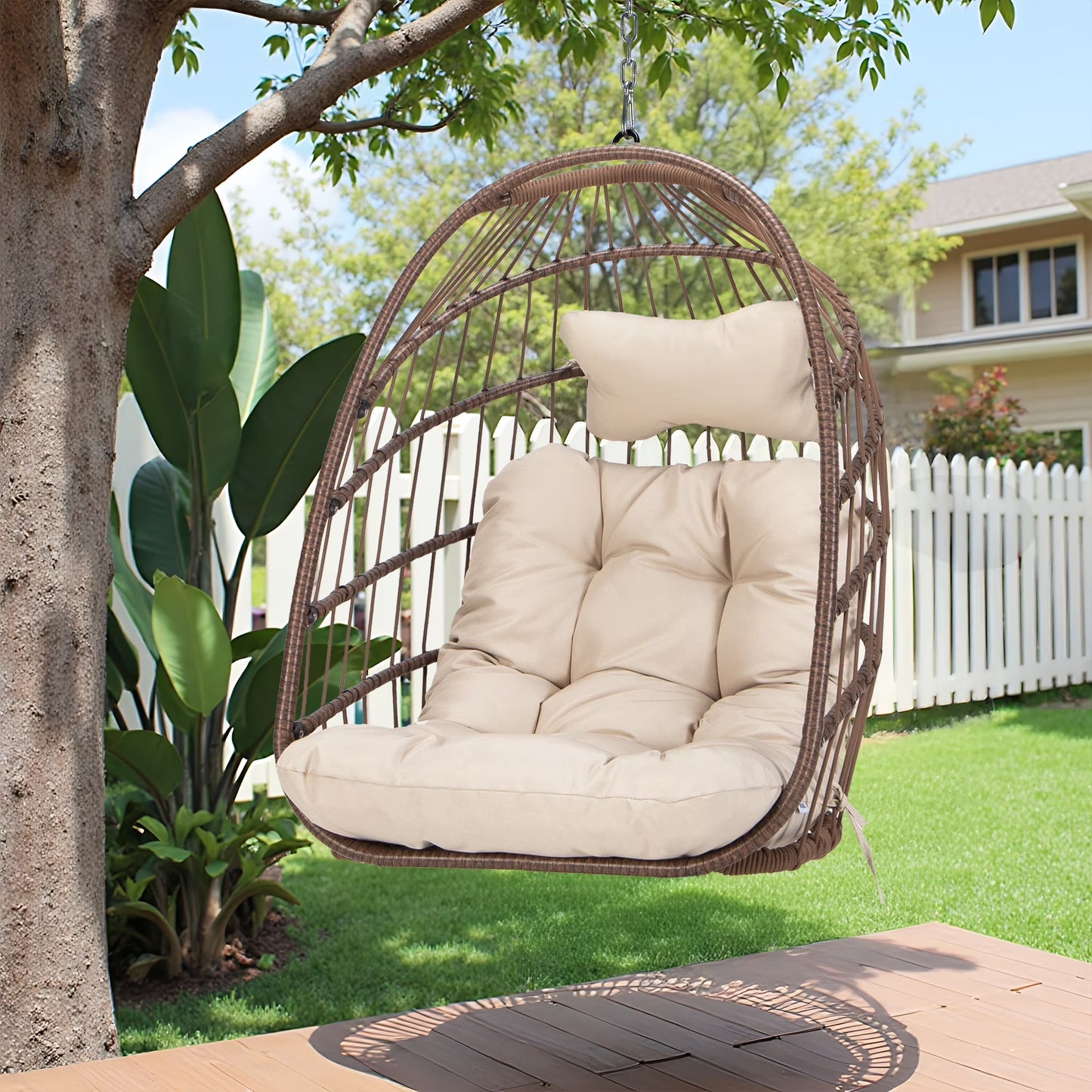 RADIATA Hanging Egg Chair Without Stand, Dark Gray Wicker Swing Egg Chair with Cushion, 350 lbs Capacity, Indoor Outdoor Ceiling or Tree Hanging Chair for Patio, Bedroom, Porch