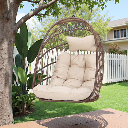 RADIATA Hanging Egg Chair Without Stand, Dark Gray Wicker Swing Egg Chair with Cushion, 350 lbs Capacity, Indoor Outdoor Ceiling or Tree Hanging Chair for Patio, Bedroom, Porch