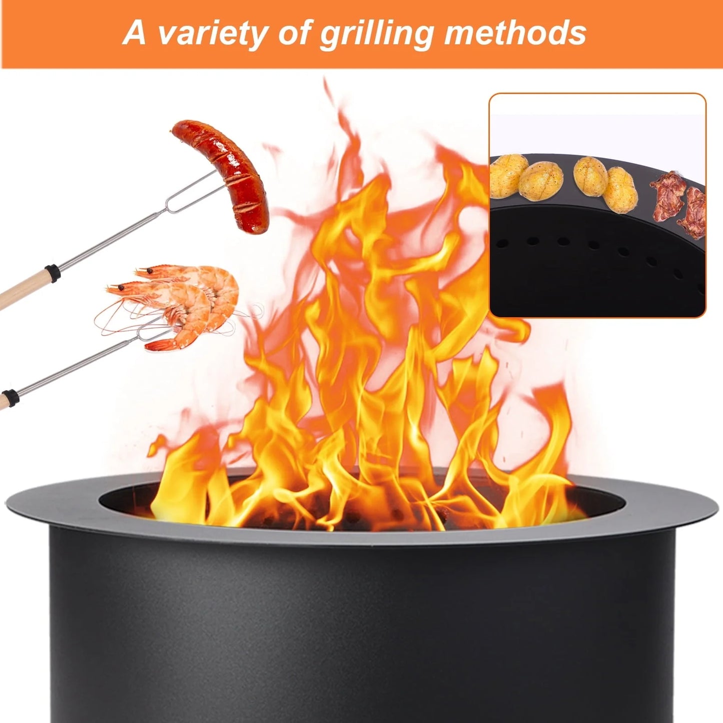 MAGIC UNION 21.5 Inch Smokeless Metal Fire Pit Large Wood Burning Bonfire Firepit with Handle Poker Waterproof Cover for Backyard Patio (Black)
