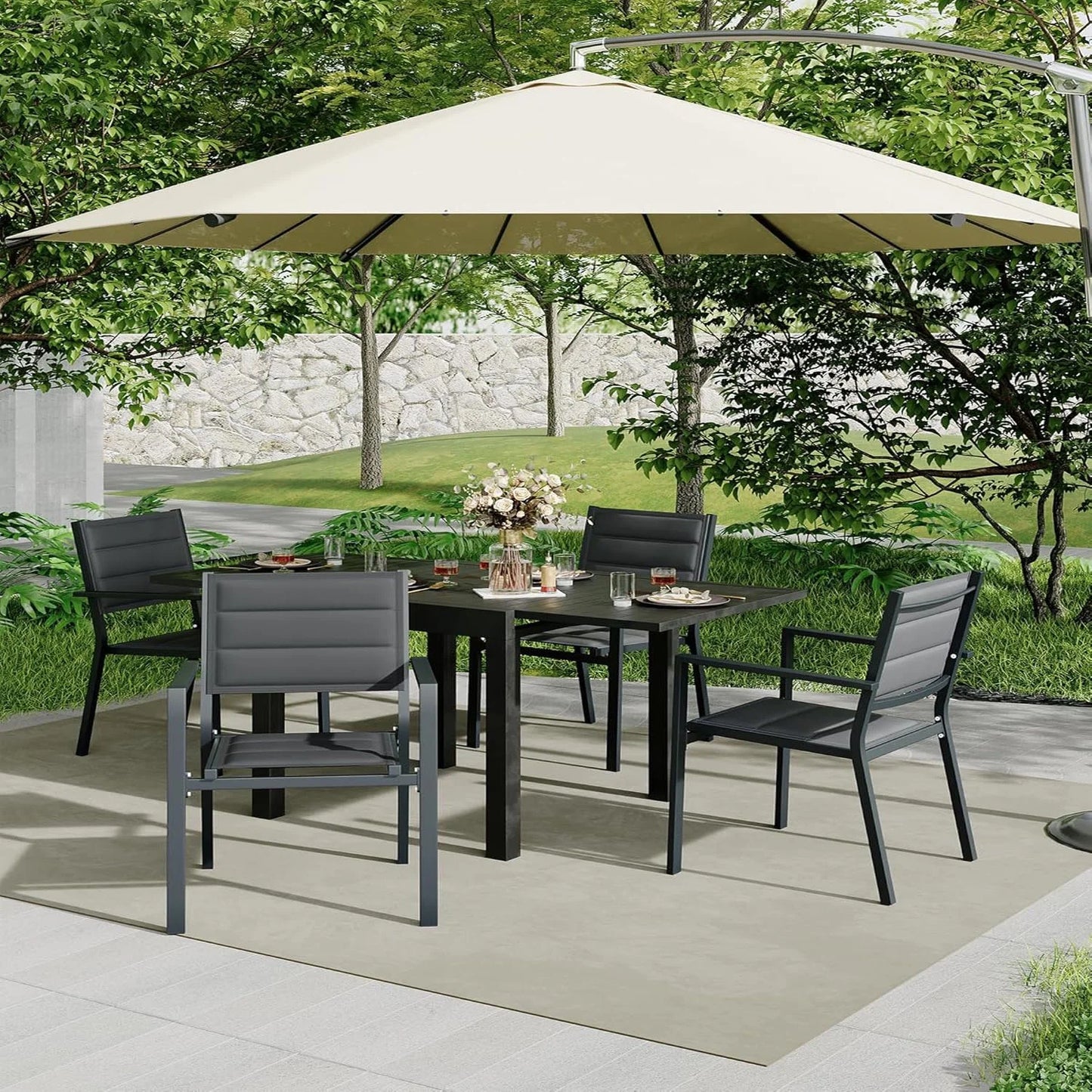 2 Piece Metal Patio Stackable Dining Chairs Set,Ventilated Material Stackable Outdoor Chairs Textilene Fabric Outdoor Aluminum Stacking Dining Chair Patio Dining Chairs