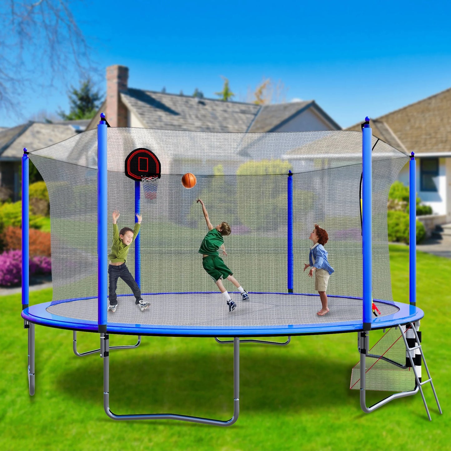 16FT Trampoline with Basketball Hoop, Outdoor Trampoline with Safety Enclosure Net, Recreational Trampoline for Kids and Adults with Soccer Goal, 1000lbs Weight Capatity for Backyard, Patio
