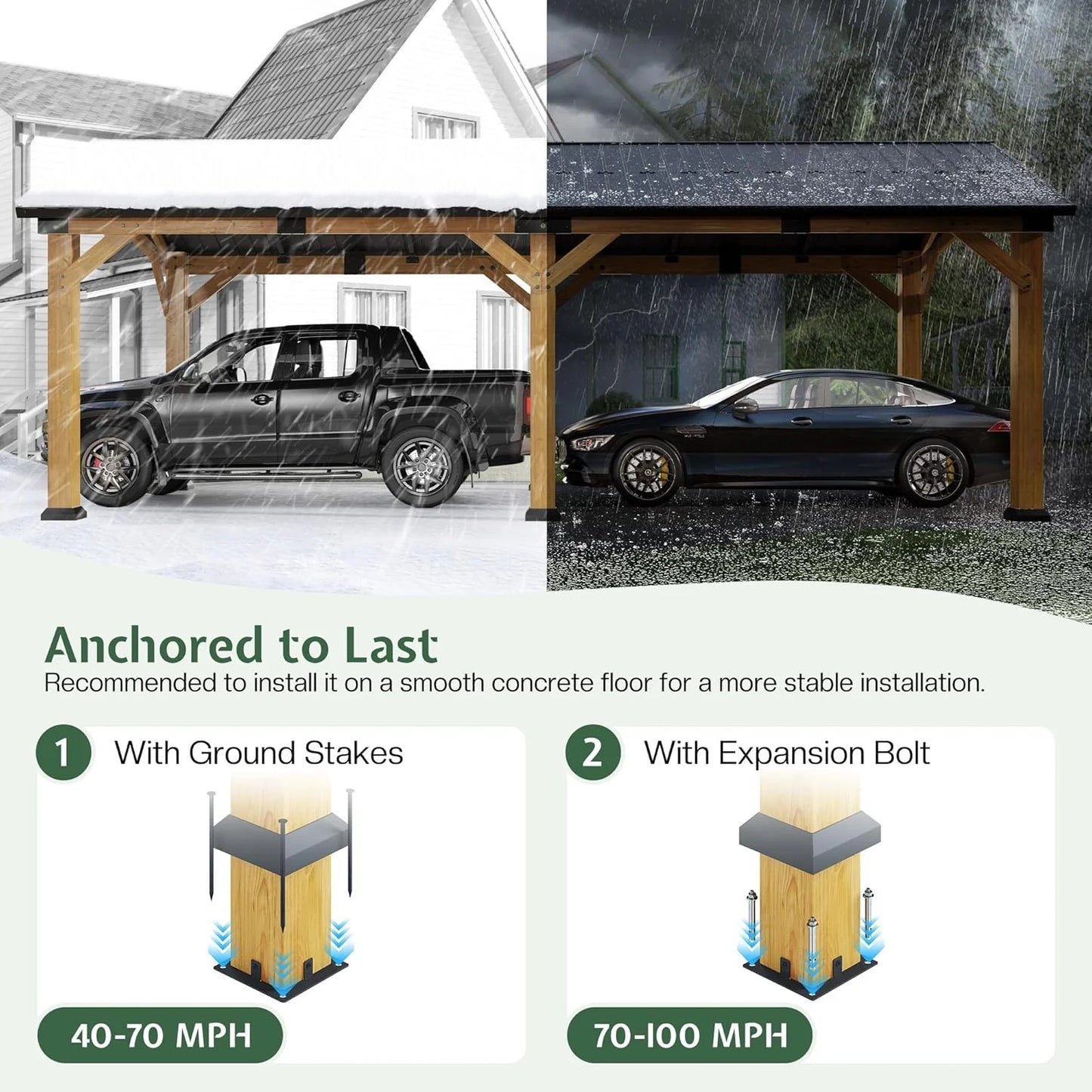 Jocisland 12'x24' Cedar Wood Hardtop Gazebo with Waterproof Outdoor Carport Pavilion,Steel Roof,Heavy-Duty Snow & Wind Resistant Canopy for Patio, Driveway, Garden