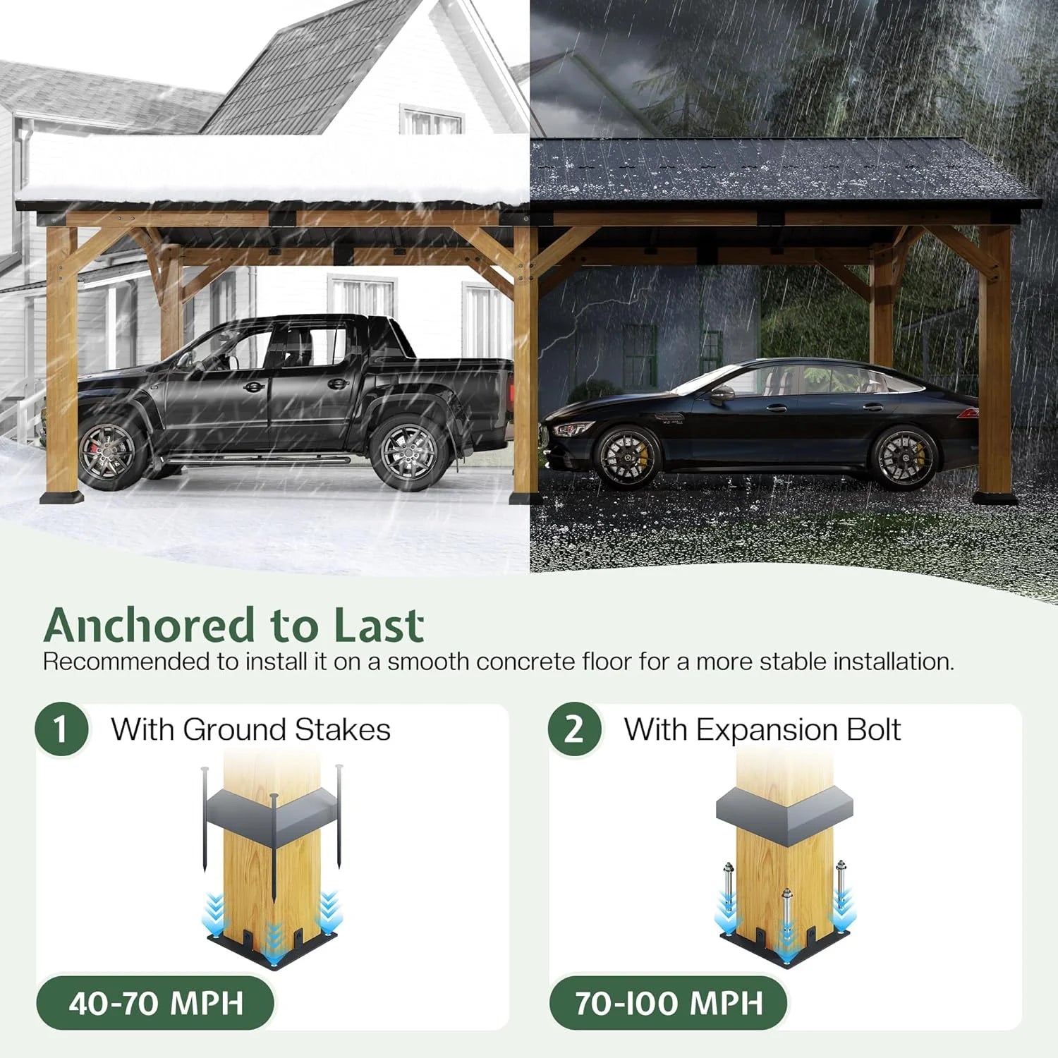 Jocisland 12'x24' Cedar Wood Hardtop Gazebo with Waterproof Outdoor Carport Pavilion,Steel Roof,Heavy-Duty Snow & Wind Resistant Canopy for Patio, Driveway, Garden