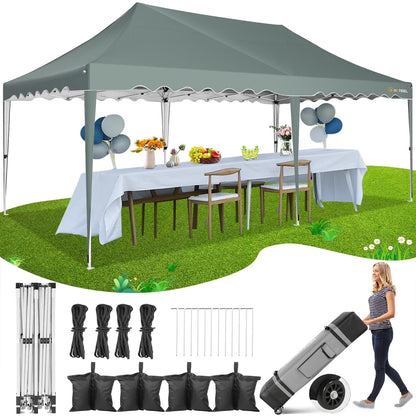 HOTEEL 10x20 Pop Up Canopy Tents for Parties, Outdoor Tent with Wheeled Bag & 4 Sandbags, Easy Setup Shelter Gazebo for Wedding, Patio Events, Commercial, Party -Waterproof and UV50+, Dark Blue