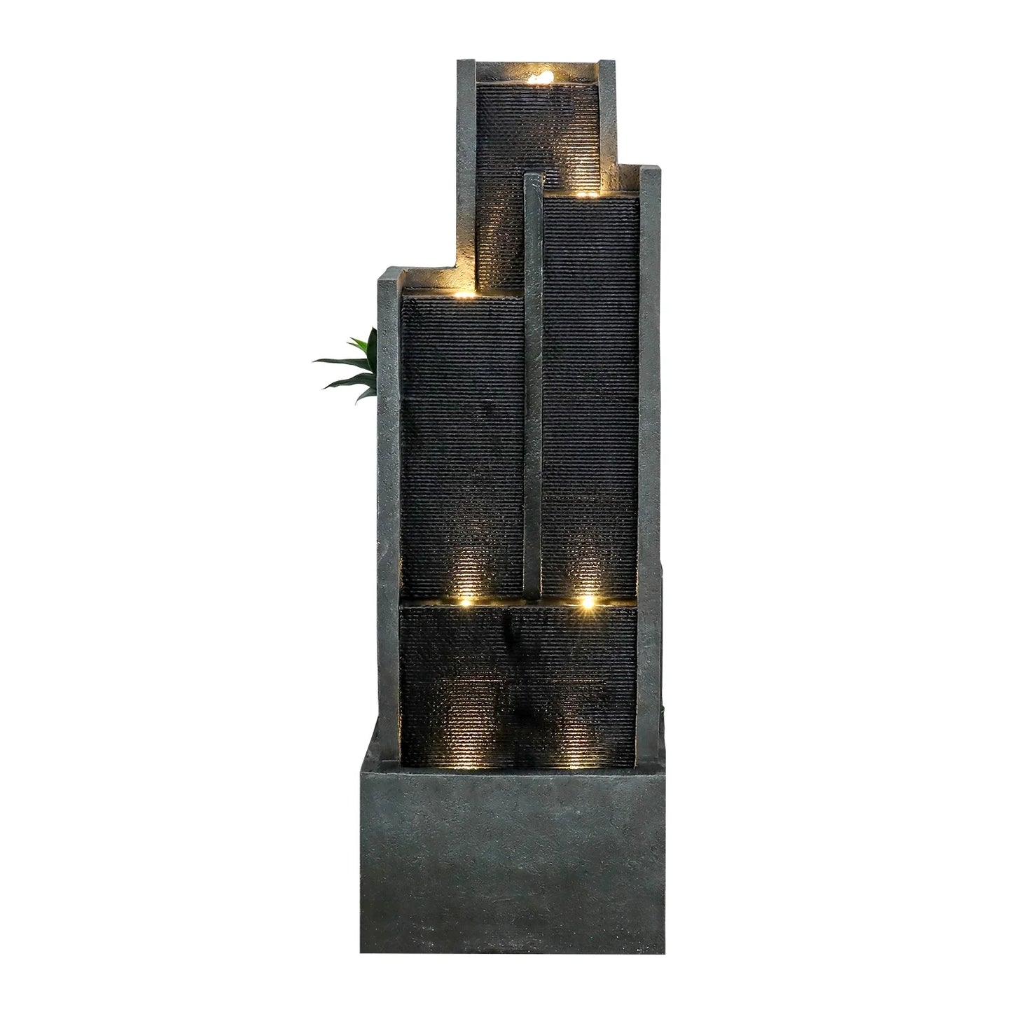 4-Tier Water Fountain with LED Lights - 50.7" H Waterfall Fountain Indoor Outdoor Water Feature for Home, Patio, Garden