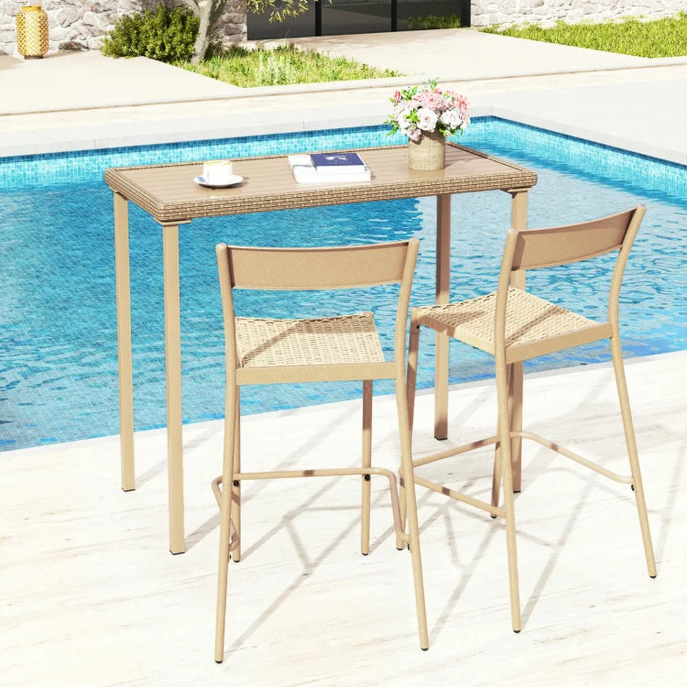 GVN Backyard Coffee Tables,Outdoor Patio Bar Table Heavy Duty Rectangle Metal Frame-Brown