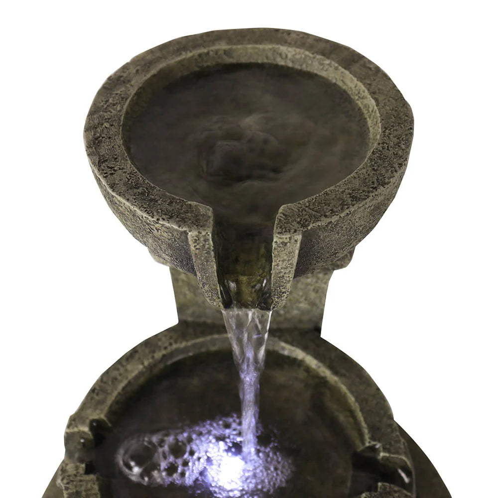 Willwolf 3-Tiered Water Fountain with Flat Bottom,Outdoor Fountain with LED Lights,Modern Fountain for Garden Porch and Patio,Resin Waterfall Fountain