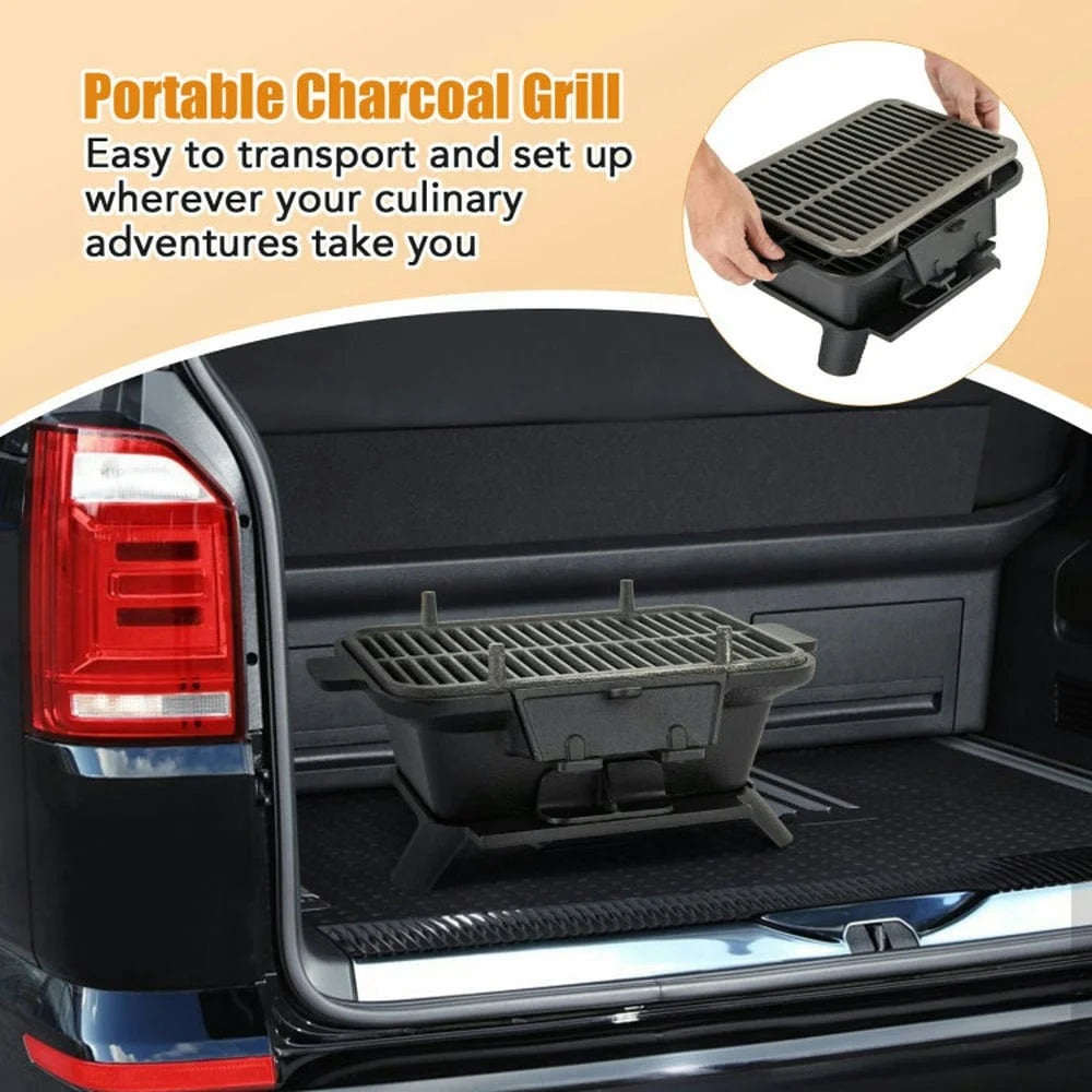 Aimee Lii 100% Cast Iron Hibachi Grill with Grill Grate Lifter, Outdoor Grill for Patio Garden