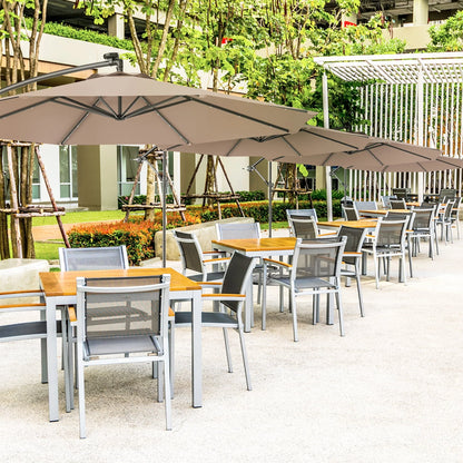 Costway 10' Hanging Solar LED Umbrella Patio Sun Shade Offset Market W/Base Tan
