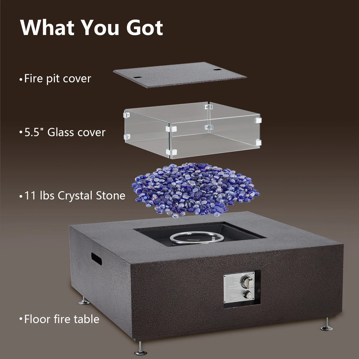 Adoolla 36" Outdoor Propane Fire Pit Table 50,000 BTU with Wind Guard & Rain Cover for Patio Garden