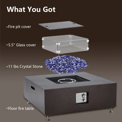 Adoolla 36" Outdoor Propane Fire Pit Table 50,000 BTU with Wind Guard & Rain Cover for Patio Garden