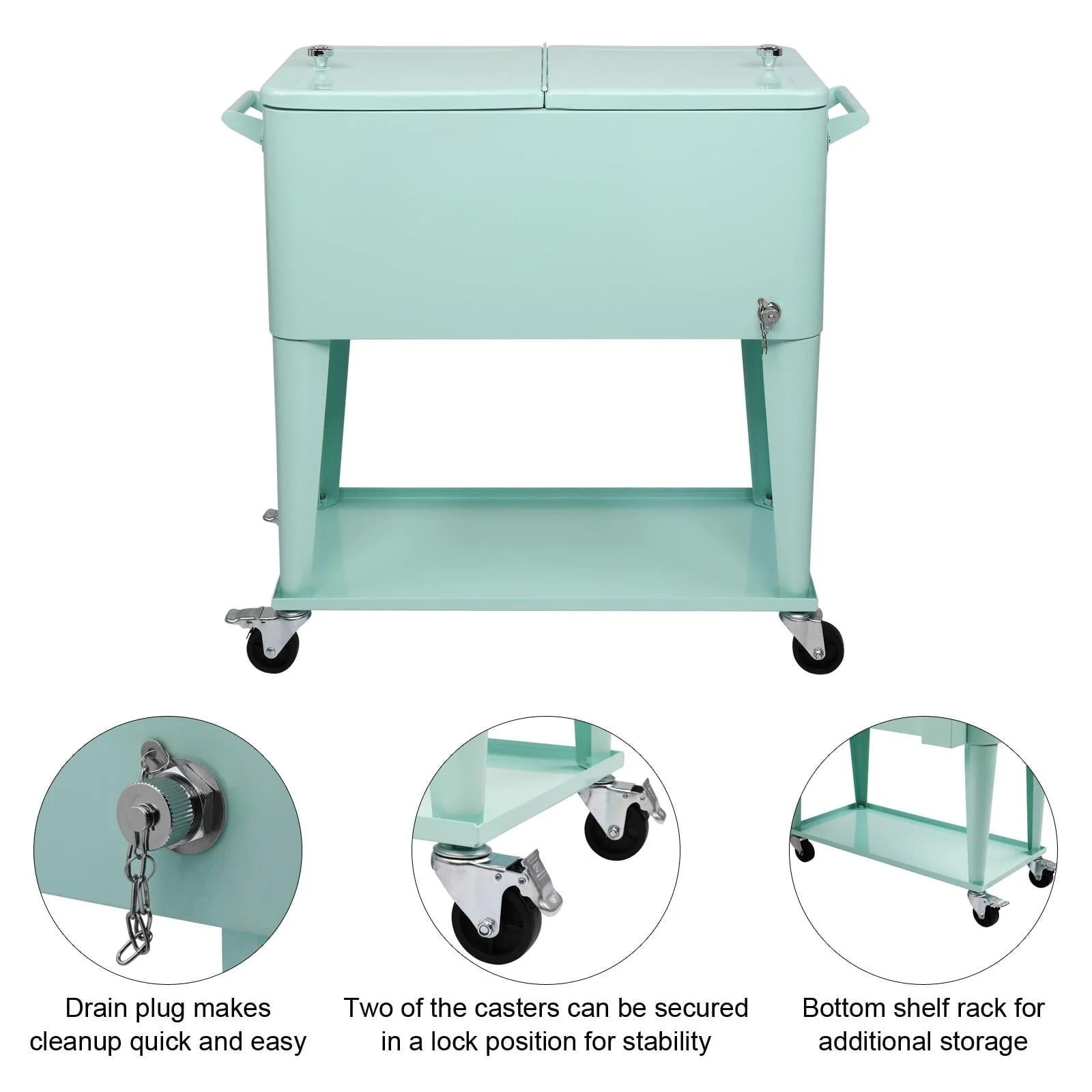 UBesGoo 80 Quart Patio Cooler Rolling Cooler Ice Chest with Shelf, Wheels and Bottle Opener Green