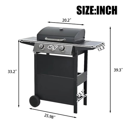 Leuco 3 Burner BBQ Propane Gas Grill, Stainless Steel 25,650 BTU Patio Garden Barbecue Grill with Two Shelves, Lid, Wheels and Bottle Opener