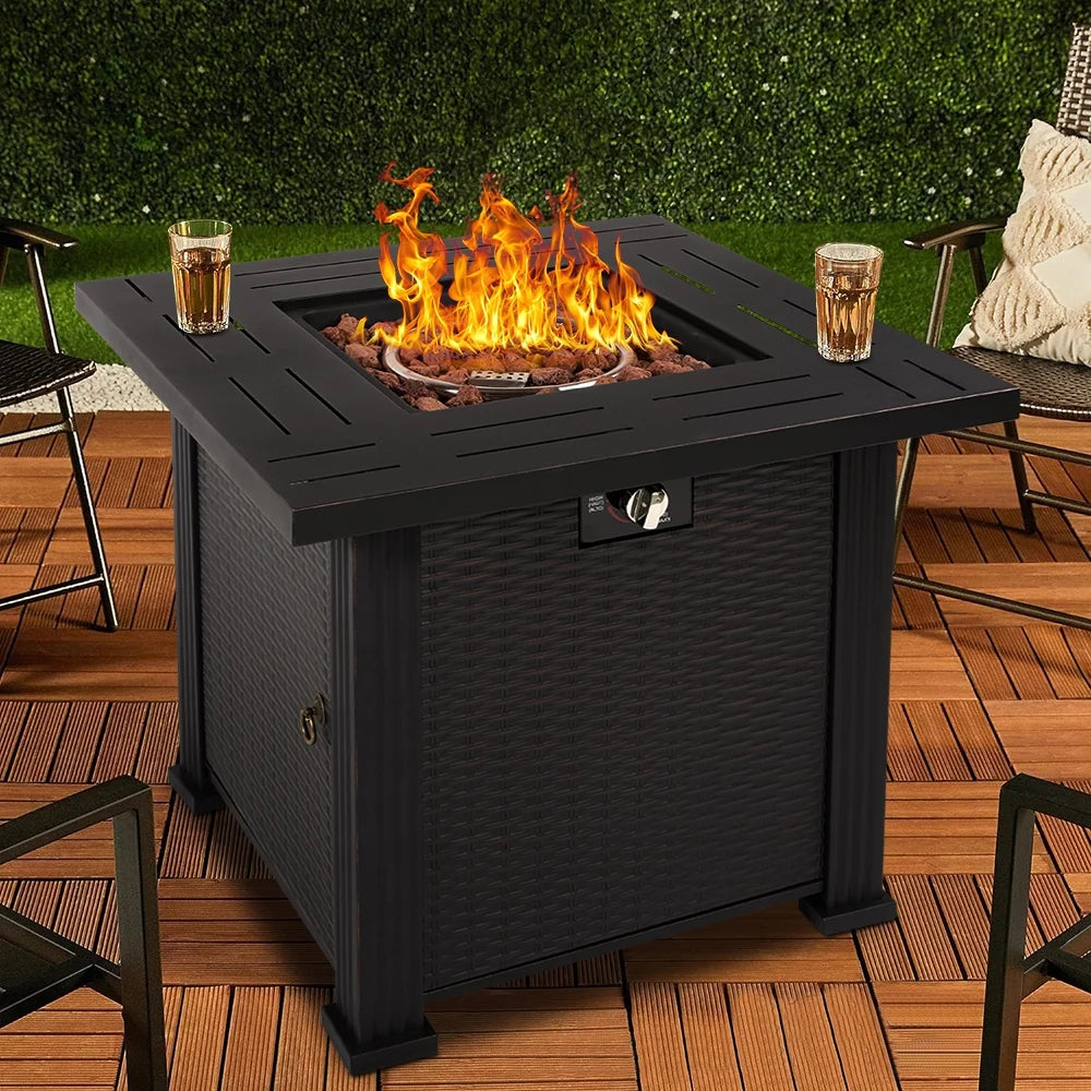 SEGMART 28'' Outdoor Gas Fire Pit Table, 40,000 BTU Propane Patio Heater with Lid and Lava Rocks, Propane Fire Pit Table with Auto-Ignition for Garden Patio Backyard Picnic