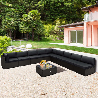 Costway 10 PCS Patio Rattan Furniture Set Outdoor Wicker Sofa Table Cushioned Seat Beige