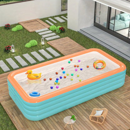 Super Large 3.1m 4-Layer Heightened & Thick Inflatable Swimming Pool - Foldable PVC Sunscreen Material, 4-Person Capacity, Blue & White Rectangular Design with Smooth Surface for Patio