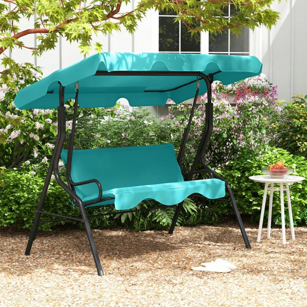Spaco Outdoor Porch Swings,Hanging Porch Swings,3 Seat Outdoor Patio Canopy Swing with Cushioned Steel Frame-Blue