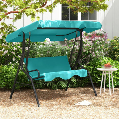 Spaco Outdoor Porch Swings,Hanging Porch Swings,3 Seat Outdoor Patio Canopy Swing with Cushioned Steel Frame-Blue