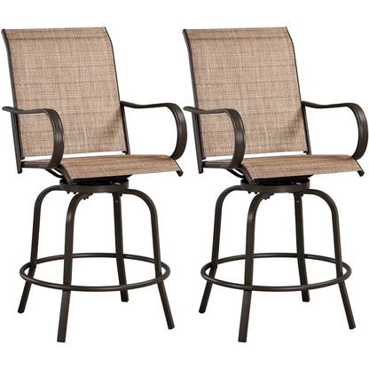 Topeakmart 2pcs Texteline Swivel Garden Patio Bistro Chairs with Footrests, Black/Brown