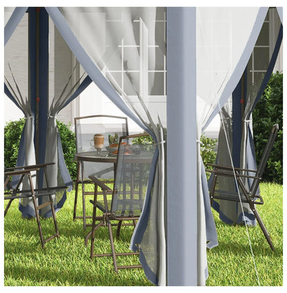 SAZYY 13'x13' Pop Up Gazebo Hexagonal Canopy Shelter with 6 Zippered Mesh Netting for Patio Backyard Garden Wedding Party