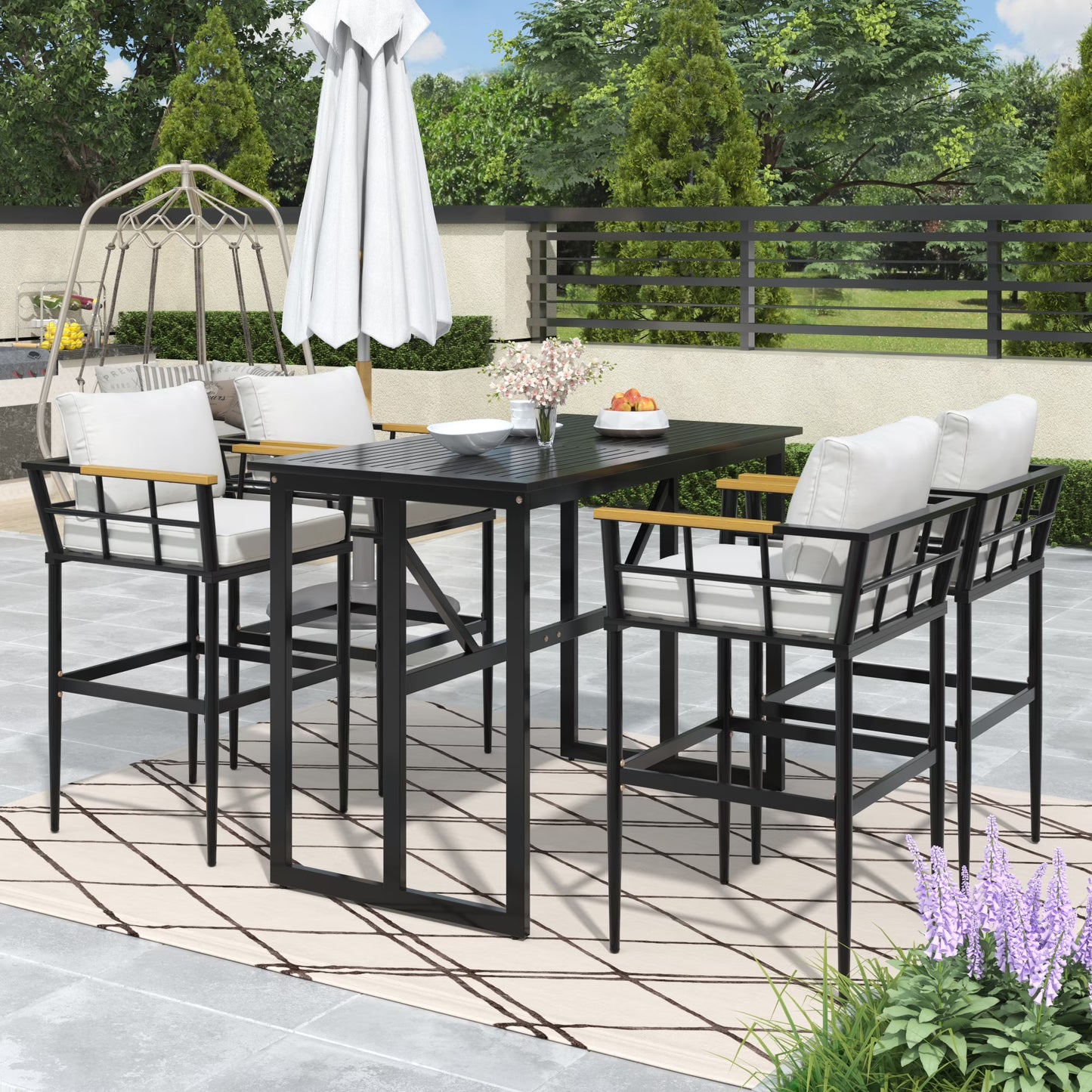 Harper & Bright Designs Iron Outdoor Counter Height Dining Set for 4, 5 Pieces All-Weather Patio Dining Furniture Set with Table and 4 Chairs for Pub Backyard Balcony Garden, Gray