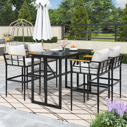 Harper & Bright Designs Iron Outdoor Counter Height Dining Set for 4, 5 Pieces All-Weather Patio Dining Furniture Set with Table and 4 Chairs for Pub Backyard Balcony Garden, Gray