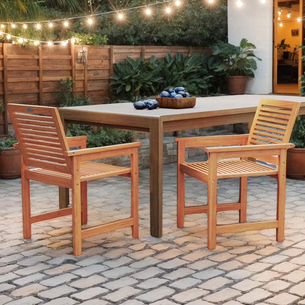Spaco Patio Chairs Set of 2, Patio Chair with Inclined Backrests and Slatted Seats for Patio, Garden, Backyard, Brown