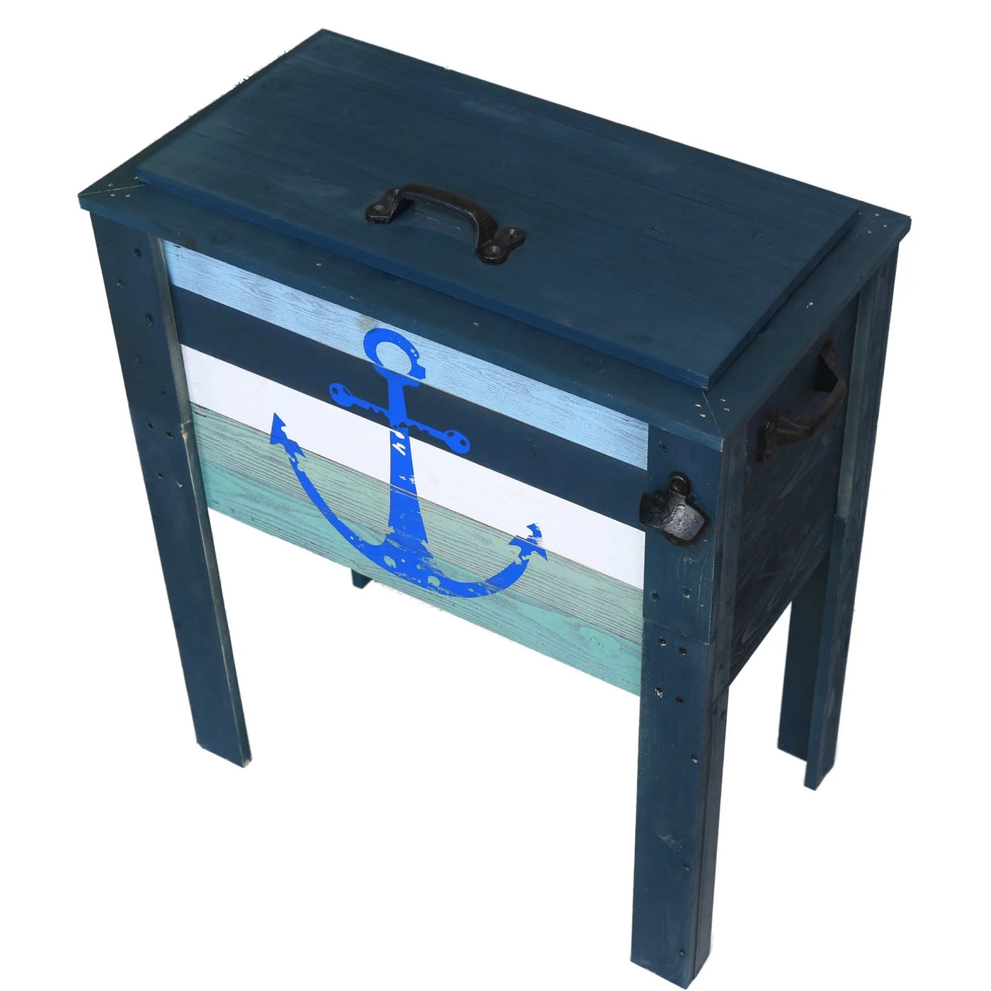 Coastal Design Outdoor Patio Cooler, 45 Quart, Grey/Teal Anchor