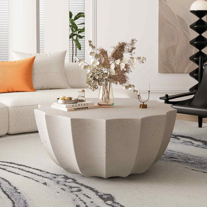 FFH 35.43" Coffee Table for Indoor & Outdoor, Modern Cement Table for Living Room, Patio, Backyards, White