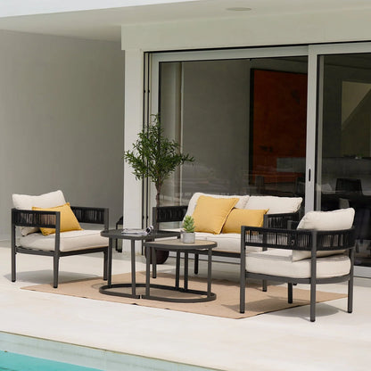 Grand Patio 5-Piece Outdoor Wicker Conversation Set, Beige