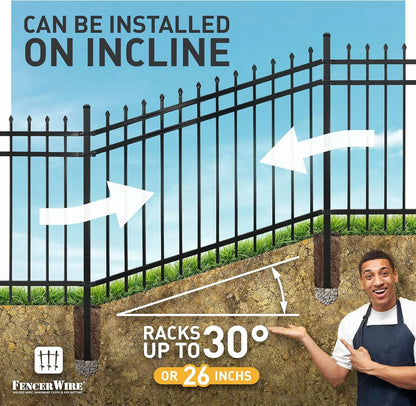 Fencer Wire Pack of 5 Heavy Duty Pinnacle Fence Barrier Panel, 5FT Height X 8FT Width Anti-Rust Metal Fencing Panel, 2 in. Diameter Steel Outdoor Decorative Garden Fence Panel for Yard, Pool, Patio