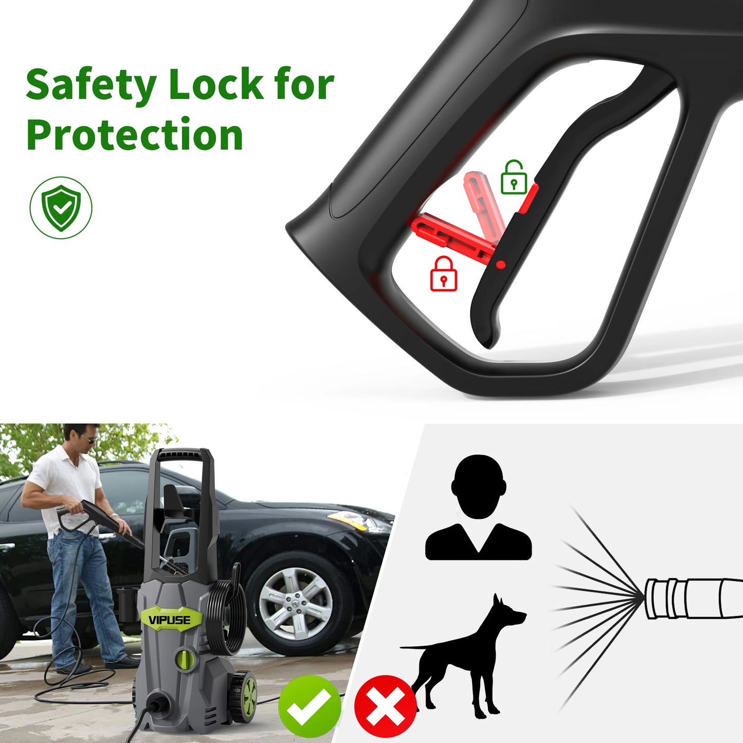 Vipuse Electric Pressure Washer, 4200 PSI Max.2.8GPM Power Washer with 23ft Hose/4 Nozzles/400ML Foam Cannon, Clean Tool for Cars/Fences/Patios/Floor