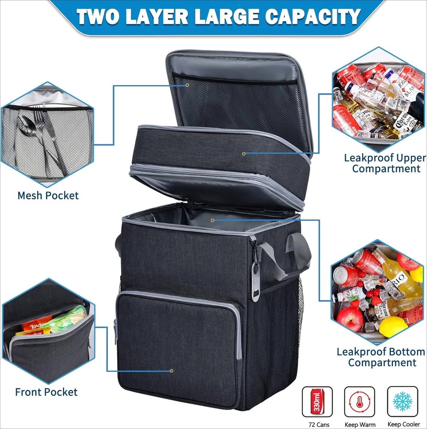 72-Can Large Rolling Cooler, Leakproof Insulated Soft Cooler Bag with Wheels and Handle Collapsible for Beach Camping Patio Travel Outdoor