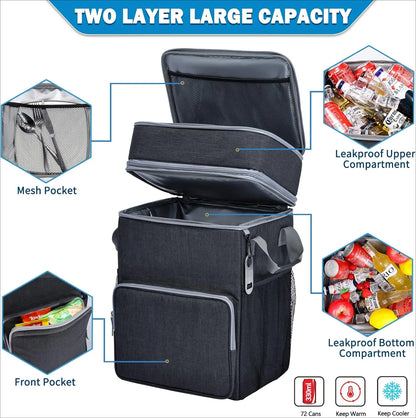 72-Can Large Rolling Cooler, Leakproof Insulated Soft Cooler Bag with Wheels and Handle Collapsible for Beach Camping Patio Travel Outdoor