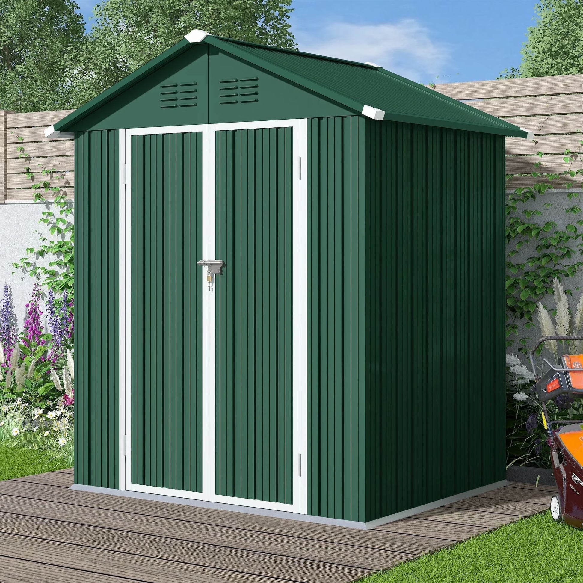 6' x 4' Outdoor Storage Shed, Metal Garden Shed with Lockable Doors, Tools Storage Shed for Backyard, Patio, White