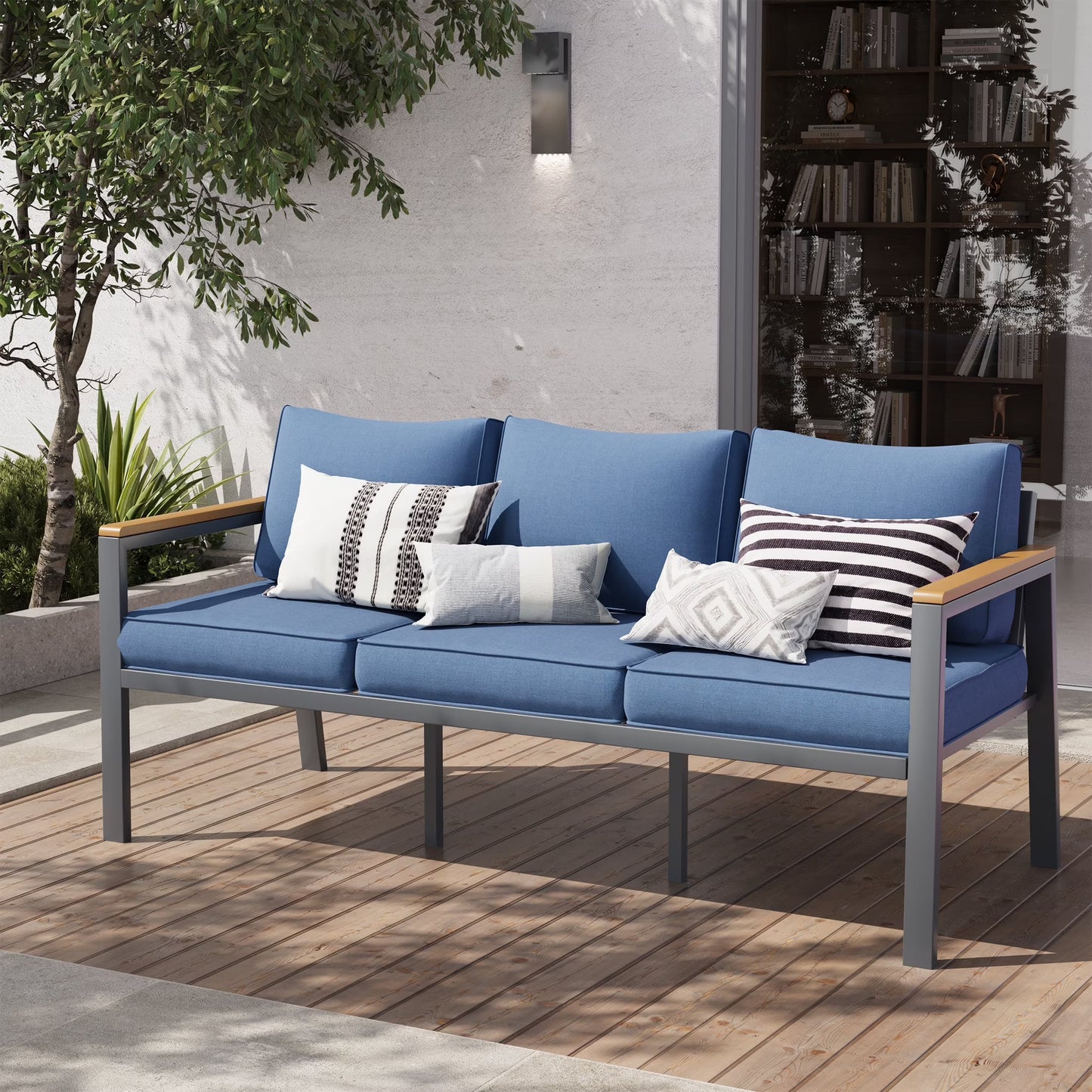 Poteban Aluminum Patio Furniture Sofa,All-Weather Metal Outdoor Sofa,Modern Couch with Waterproof Covers,Gray(Two Armchair)