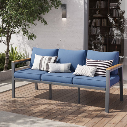 Poteban Aluminum Patio Furniture Sofa,All-Weather Metal Outdoor Sofa,Modern Couch with Waterproof Covers,Gray(Two Armchair)