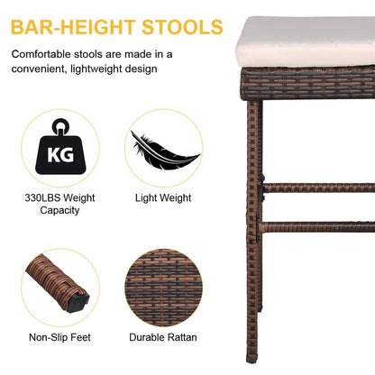 Ktaxon 3PCS Wicker Bar Set Patio Outdoor Table & 2 Stools Furniture Steel, Outdoor Bistro Set w/Wicker Bar Stools